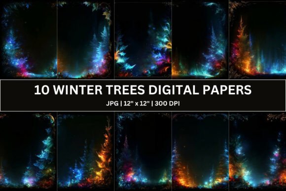 10 Celestial Winter Tree Digital Paper