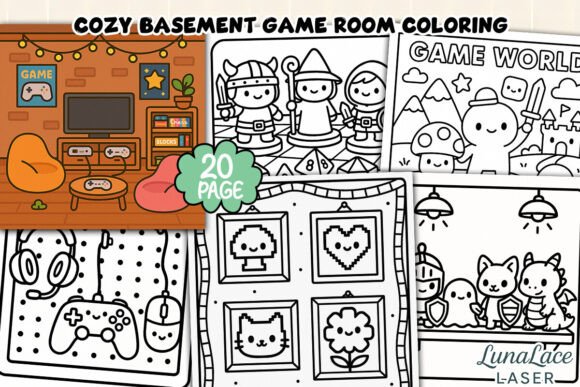 Cozy Basement Game Room Coloring Page: A Creative Escape for Gaming Enthusiasts