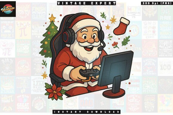 Cozy Santa Claus Playing Video Games PNG