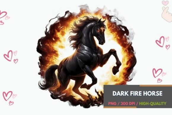 Dark Fire Horse Digital Art PNG