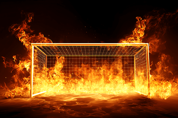 Fiery Soccer Goalpost Artwork: A Dynamic Visual for Sports Enthusiasts
