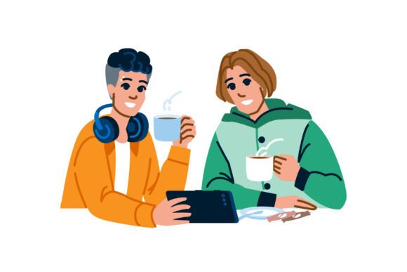 Friends Teen Boys Cafe Vector