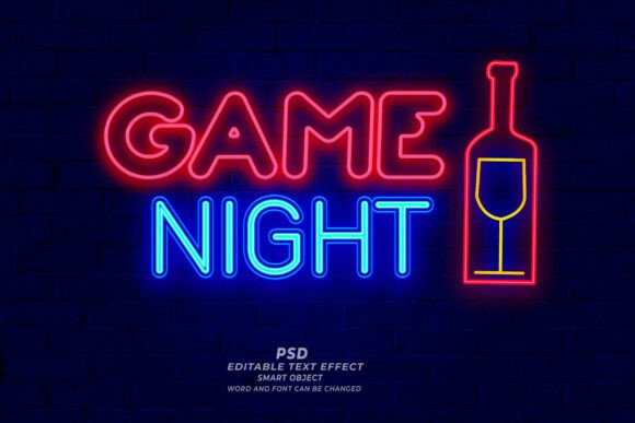 Game Night Neon Sign PSD Editable Text