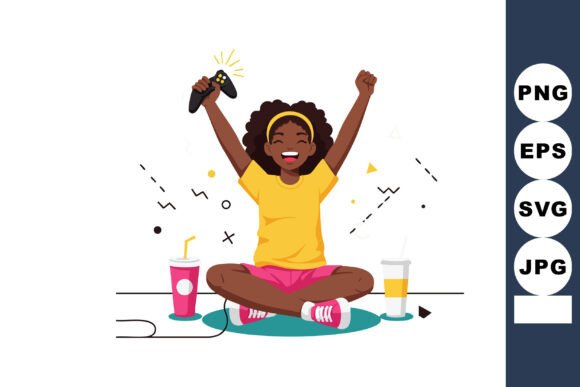 Happy Young Girl Playing Video Games Wit: A Celebration of Joy and Creativity