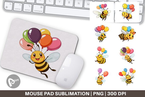 Mouse Pad Bee with Balloons