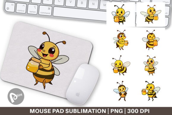 Mouse Pad Bee with Honey Jar