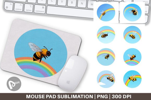 Mouse Pad Bee with Rainbow