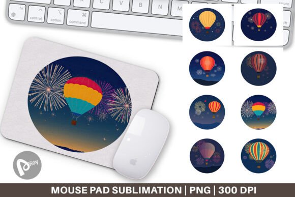 Mouse Pad Fireworks Hot Air Balloon