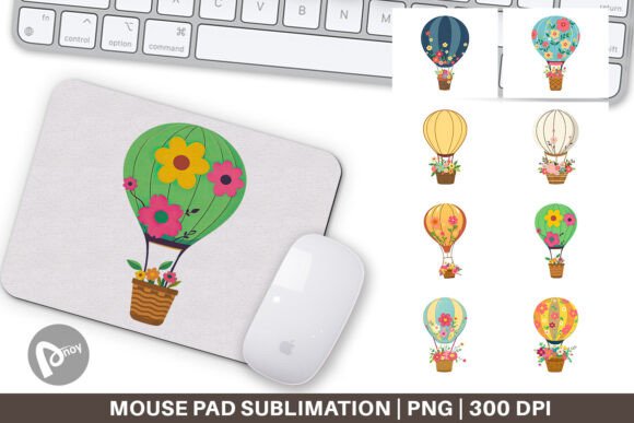 Mouse Pad Floral Hot Air Balloon