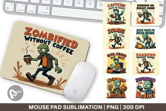 Mouse Pad Halloween Zombie Coffee