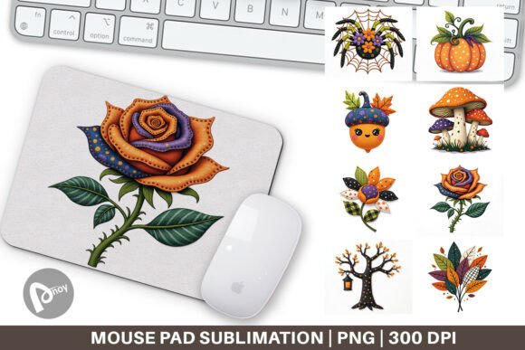 Mouse Pad Patchwork Halloween Botanicals: A Creative Addition to Your Workspace