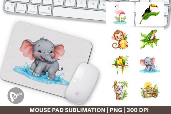 Mouse Pad Tropical Animals Watercolor