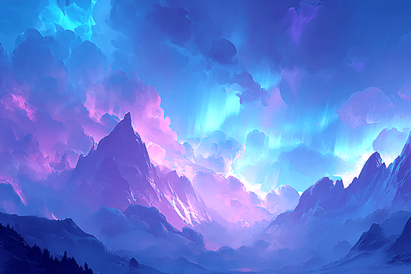 Mystical Aurora Mountain Landscape Backg: A Gateway to Enchantment