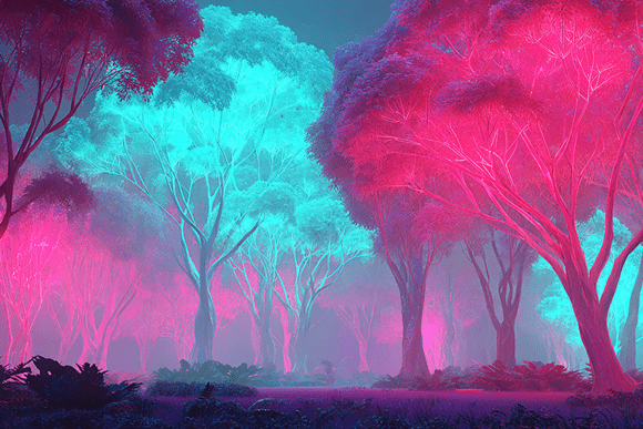 Neon Fantasy Forest Background
