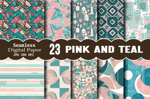 Pink and Teal Floral Digital Paper