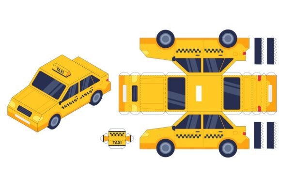 Taxi Car Paper Cut Toy. Worksheet with: A Creative and Educational Tool for Kids